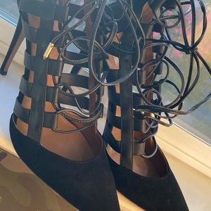 Aquazzura Suede/Leather Lace-Up Bootie/Pump